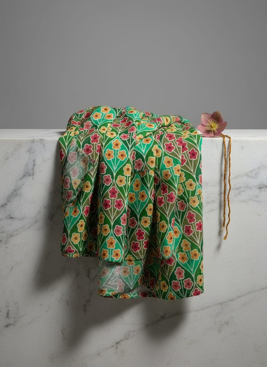 Multicolour Allmandar Flower Ogee Art Digital Printed Fabric - Pure Georgette