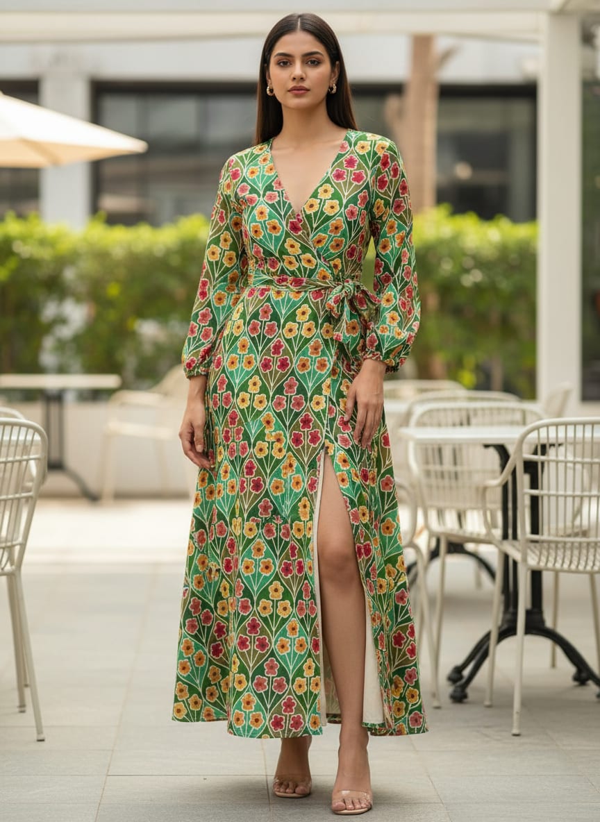 Multicolour Allmandar Flower Ogee Art Digital Printed Fabric - Pure Georgette