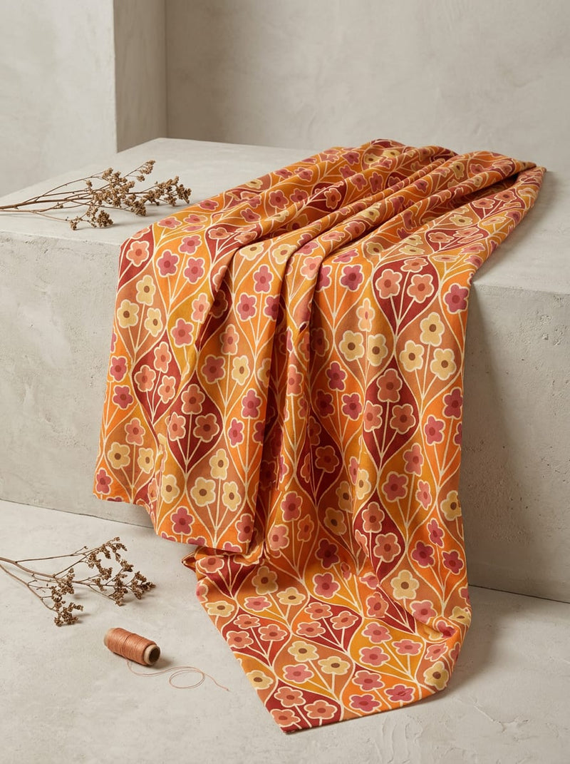 Multicolor Vintage Stylized Floral Damask Pure Cotton Digital Printed Fabric