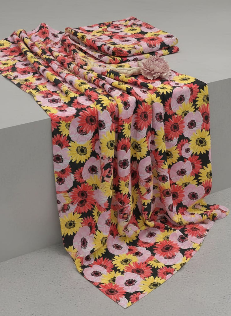 Watercolour Sunflower Digital Printed Fabric - Poly Muslin