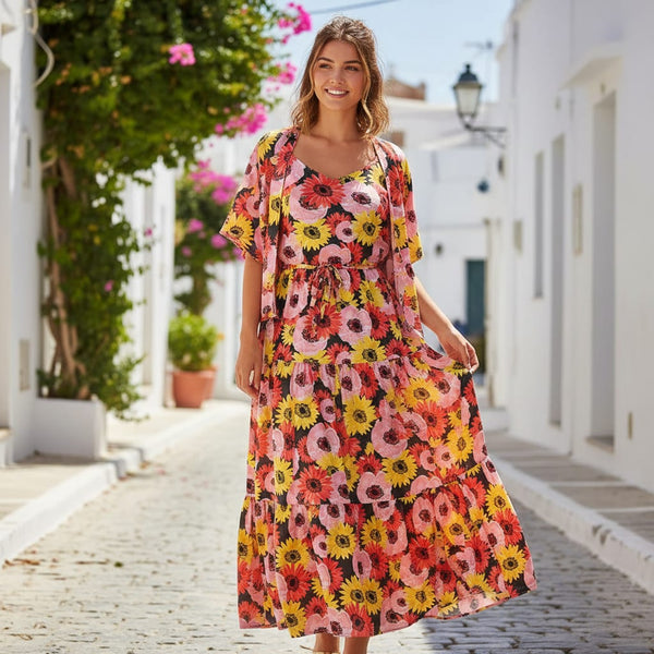 Watercolour Sunflower Digital Printed Fabric - Silk Crepe - alternate view