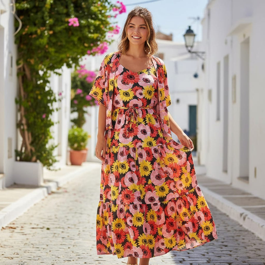 Watercolour Sunflower Digital Printed Fabric - Silk Crepe