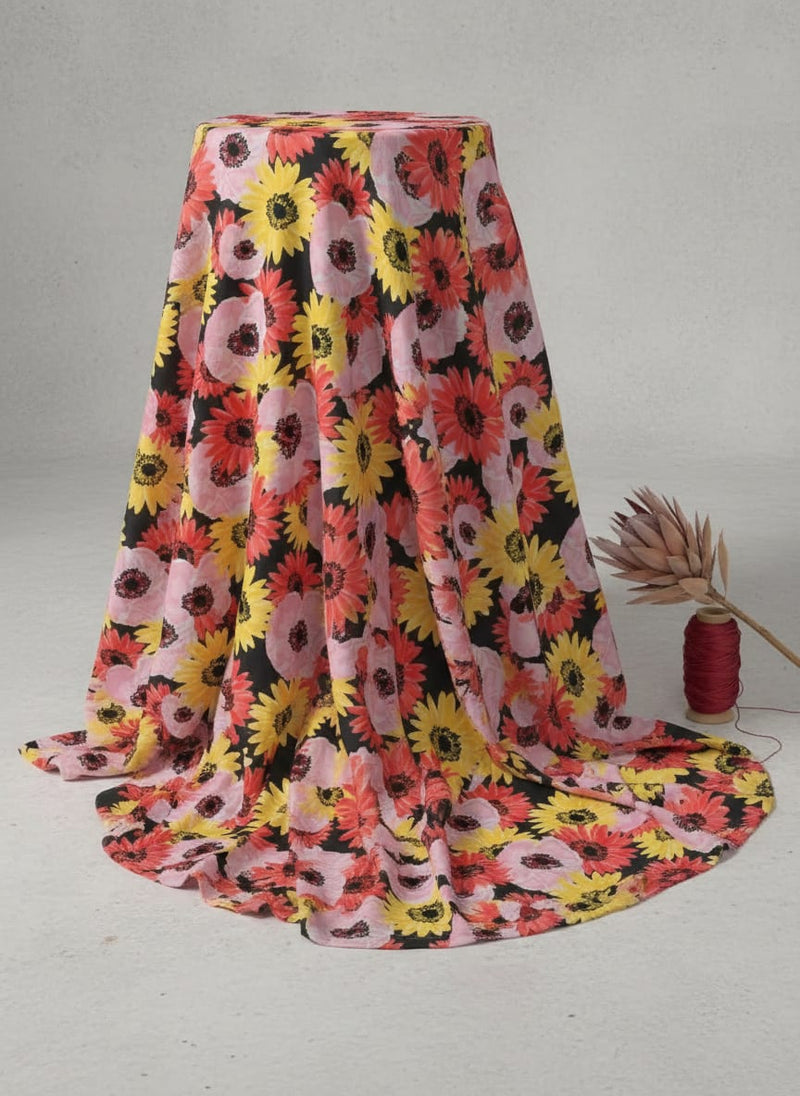 Watercolour Sunflower Digital Printed Fabric - Silk Crepe