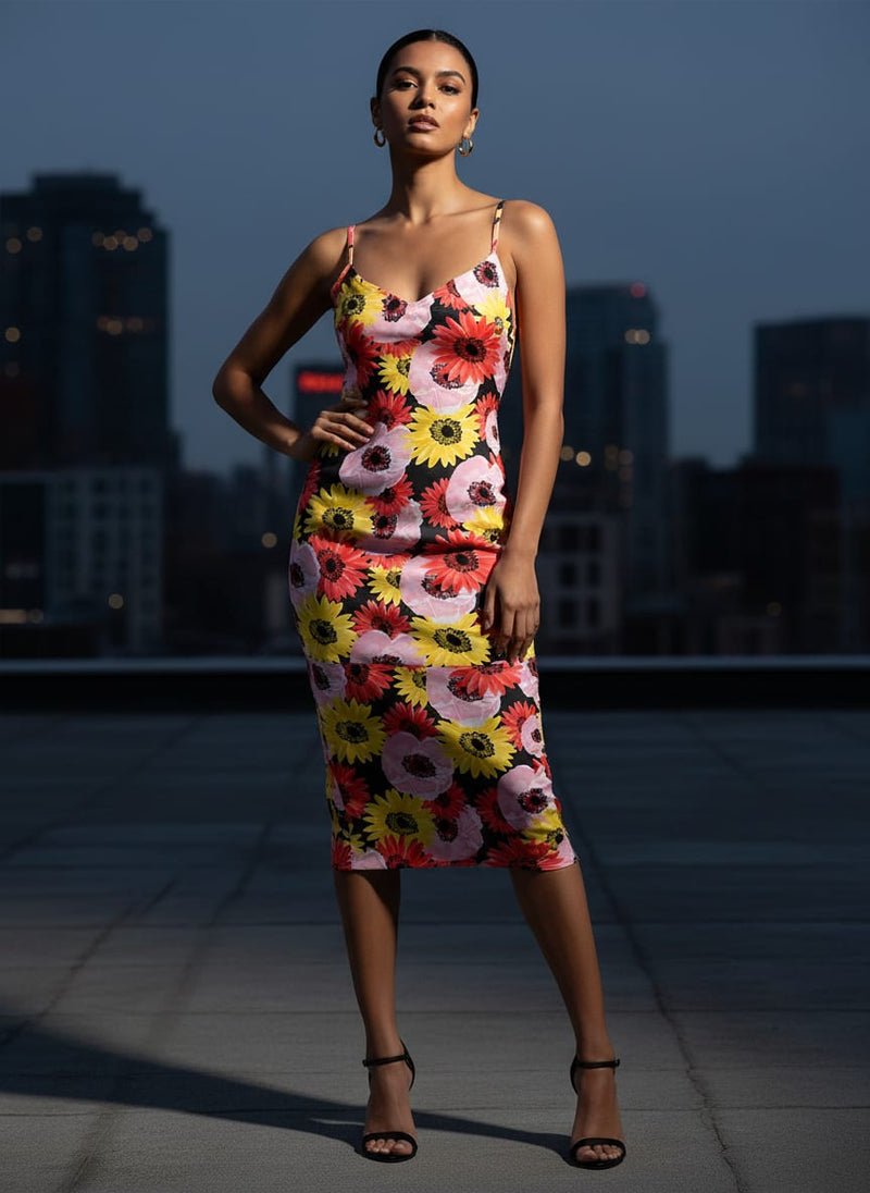 Watercolour Sunflower Digital Printed Fabric - Silk Crepe