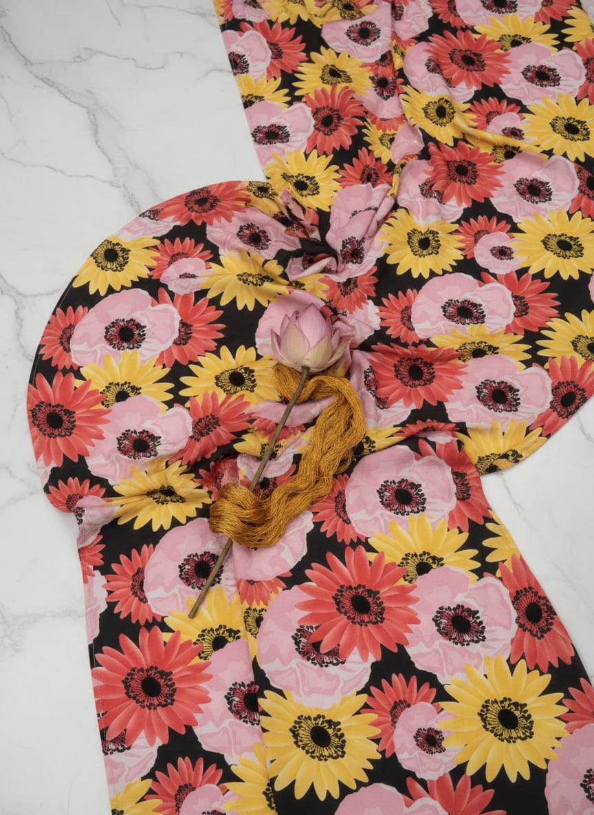 Watercolour Sunflower Digital Printed Fabric - Pure Georgette