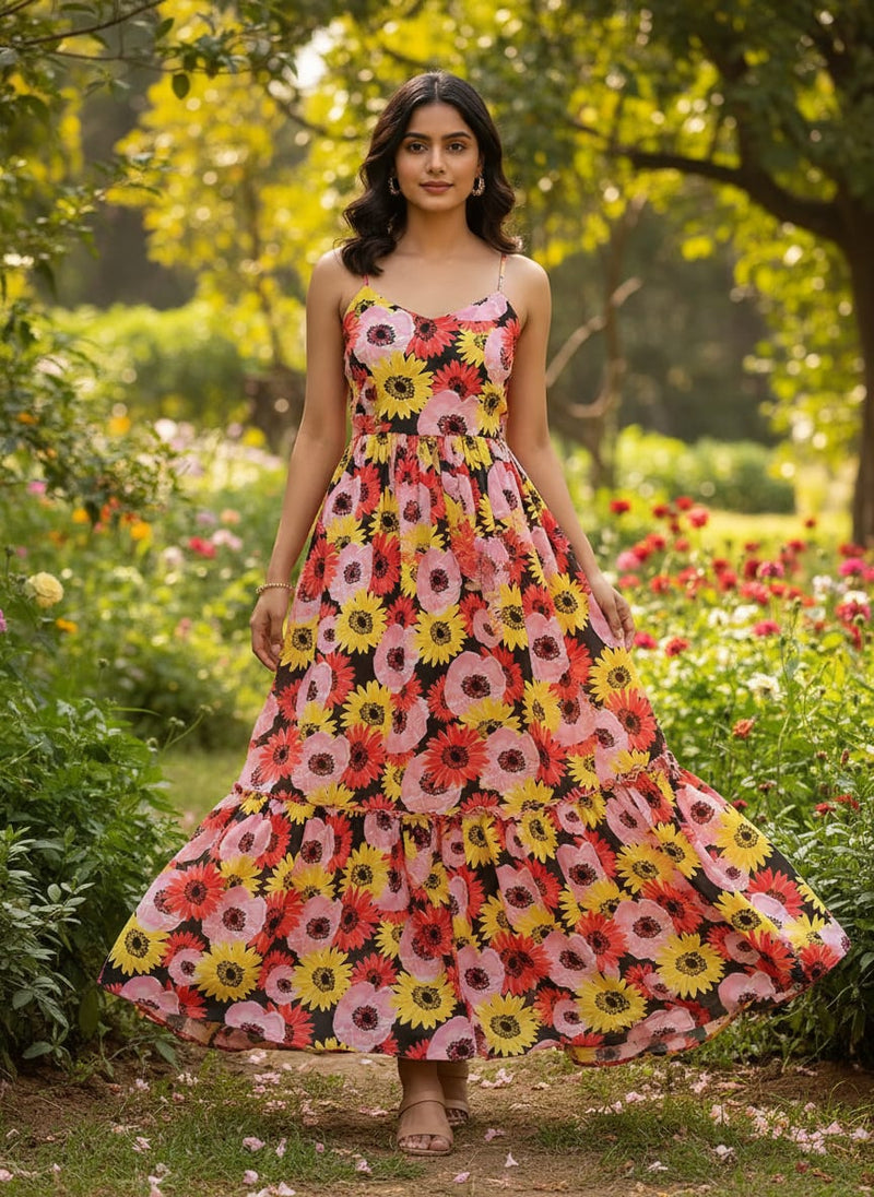 Watercolour Sunflower Digital Printed Fabric - Pure Georgette