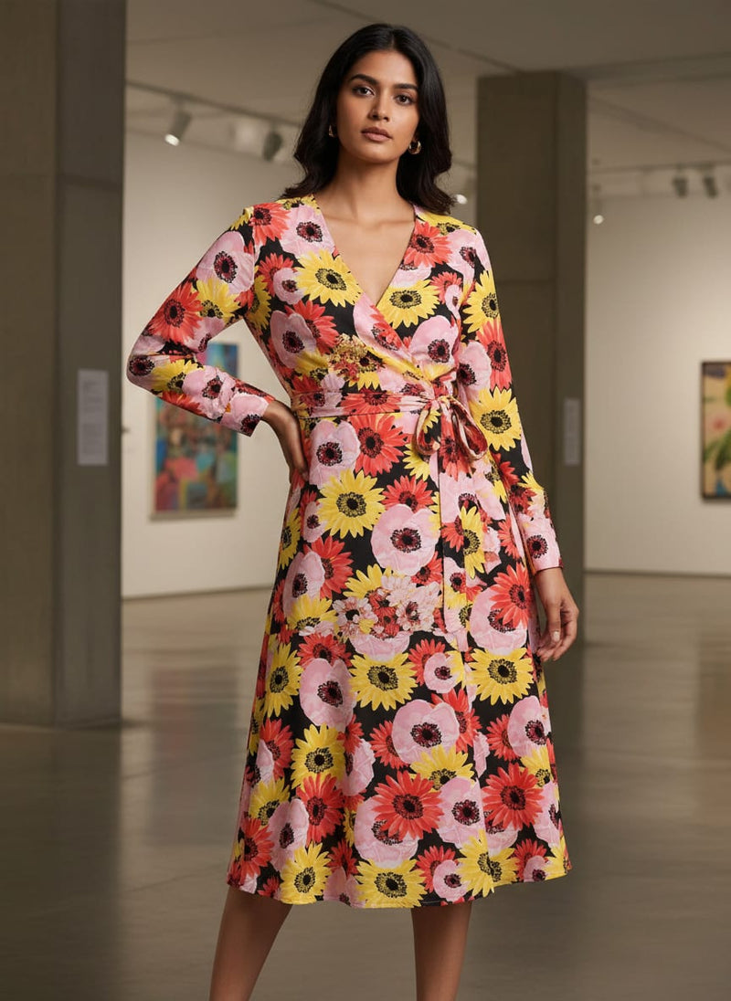 Watercolour Sunflower Digital Printed Fabric - Pure Georgette