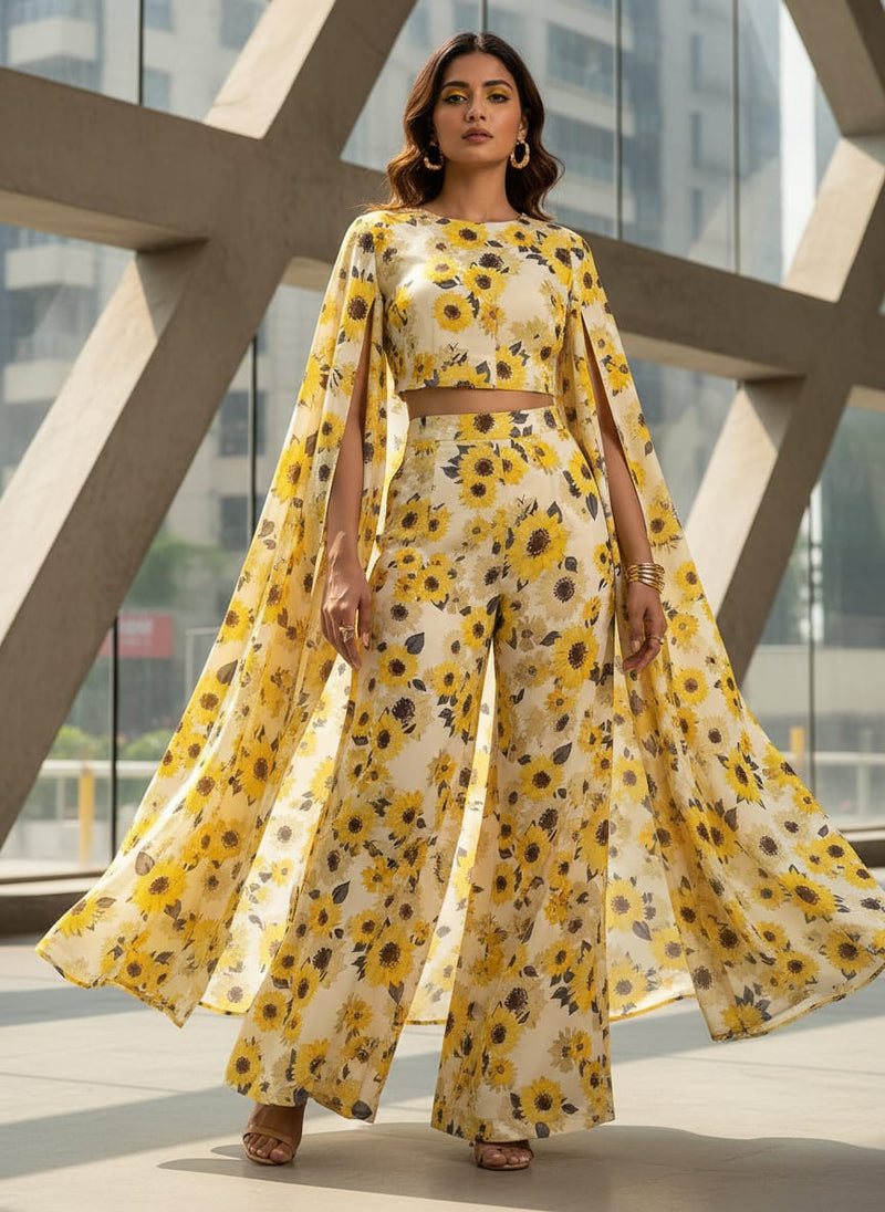 Morden Classic Yellow Sunflower Digital Printed Fabric - Japan Satin