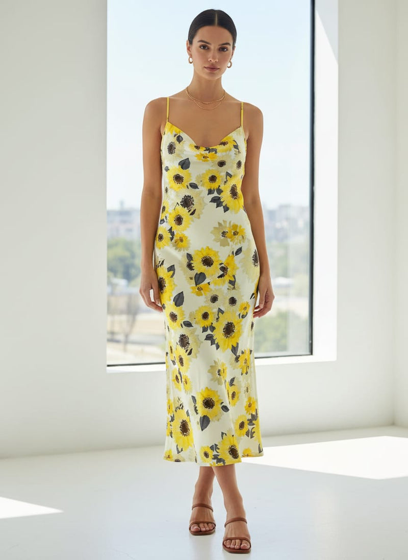 Morden Classic Yellow Sunflower Digital Printed Fabric - Japan Satin