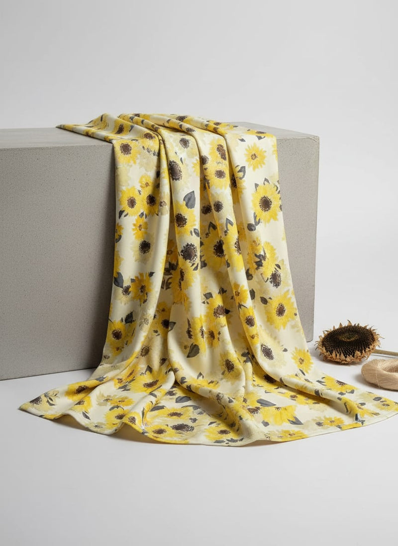 Morden Classic Yellow Sunflower Digital Printed Fabric - Japan Satin