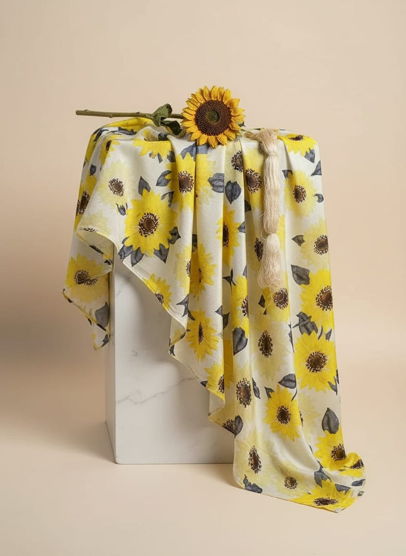 Morden Classic Yellow Sunflower Digital Printed Fabric - Silk Crepe