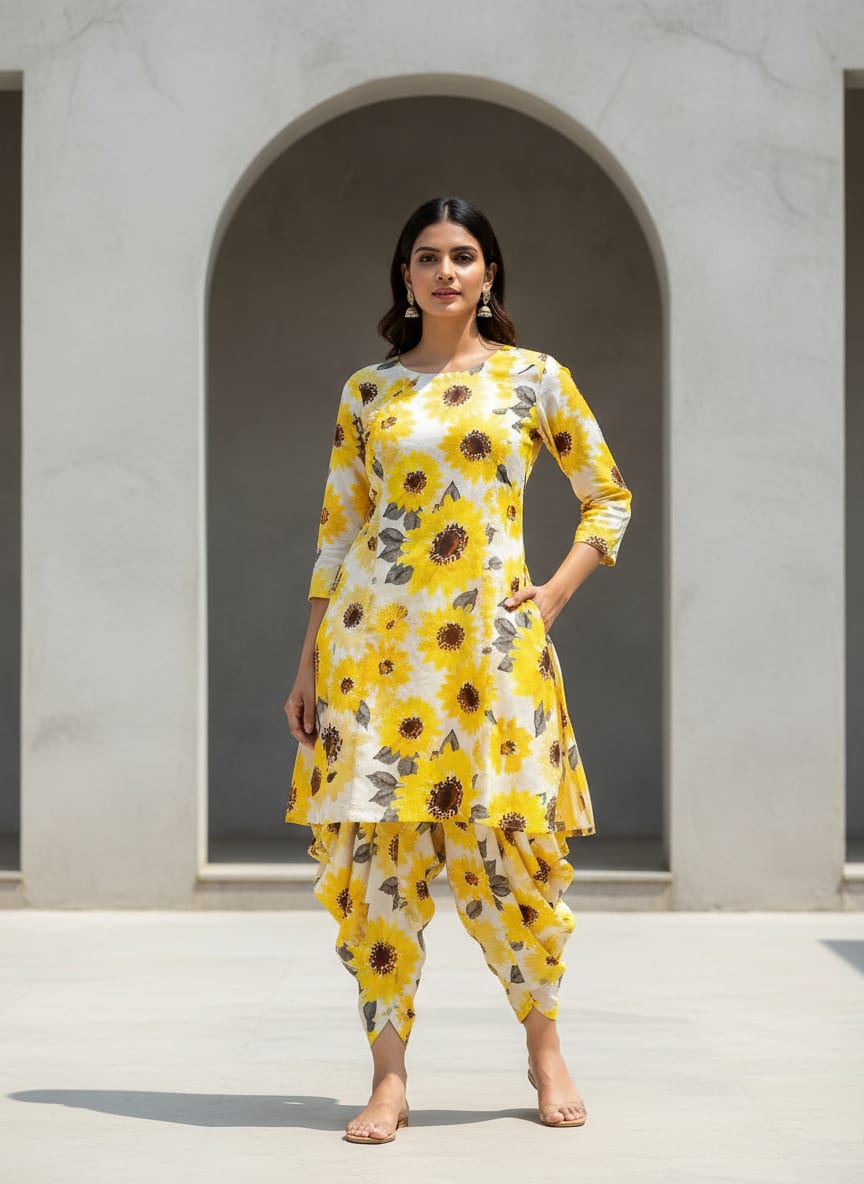 Morden Classic Yellow Sunflower Digital Printed Fabric - Cotton