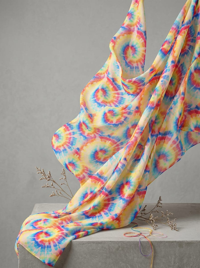 Multicolor Spiral Tie-Dye Weightless Digital Printed Fabric