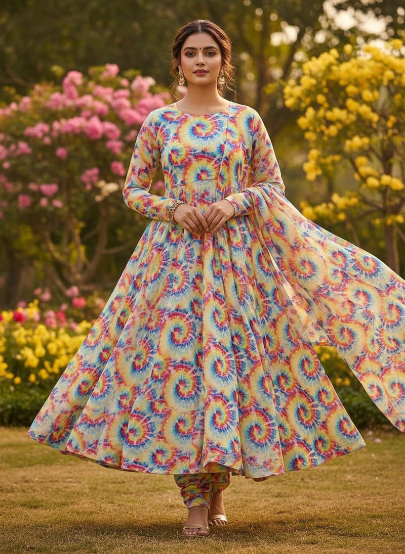 Rainbow Rounded Gradient Digital Printed Fabric - Silk Crepe