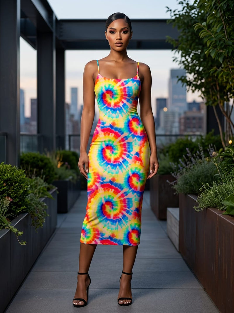 Multicolor Vibrant Tie-Dye Swirls Silk Crepe Digital Printed Fabric