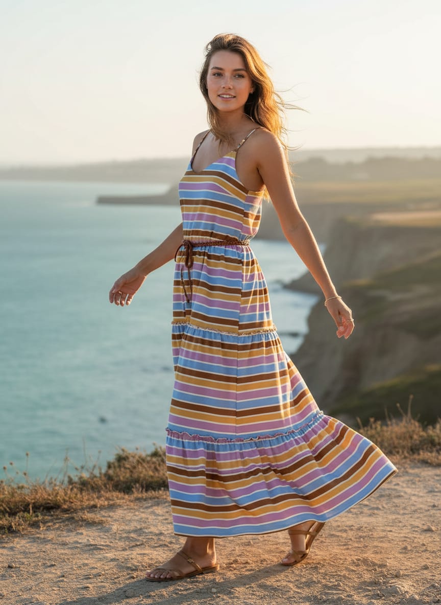 Cool Bengal Strips Multicolour Digital Printed Fabric - Weightless