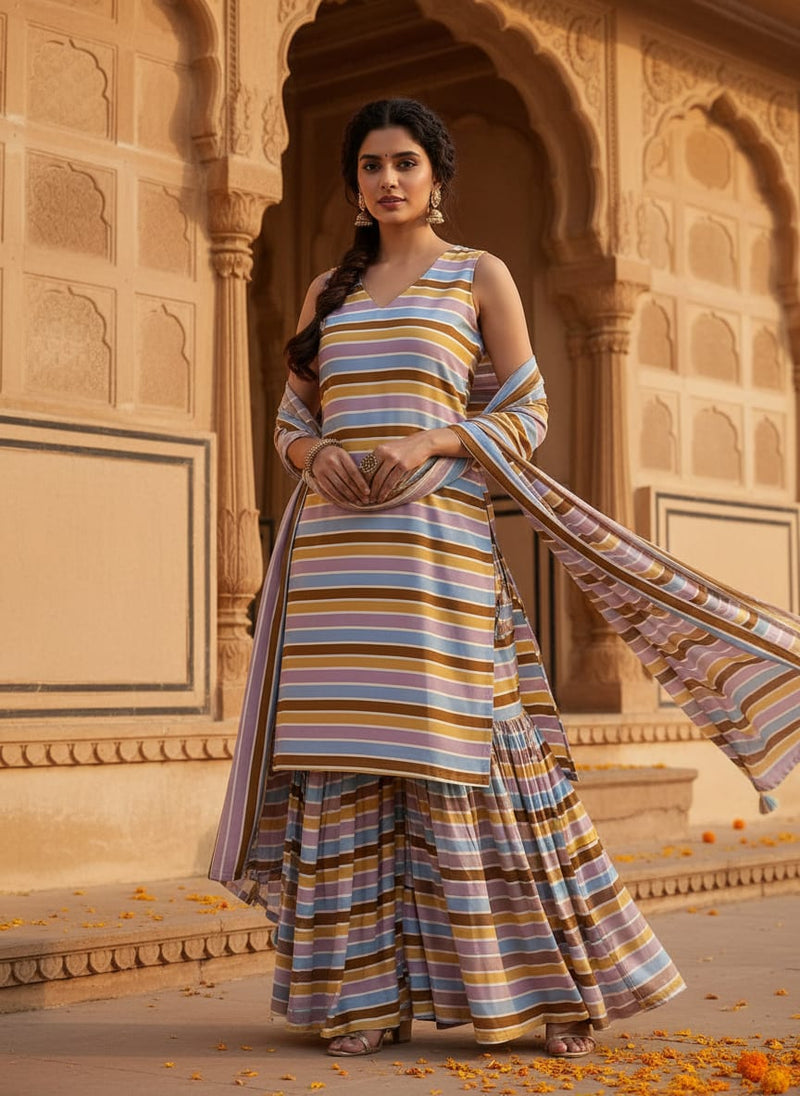 Cool Bengal Strips Multicolour Digital Printed Fabric - Weightless