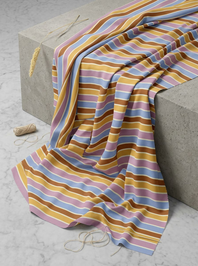 Multicolor Vintage Color Stripes Weightless Digital Printed Fabric