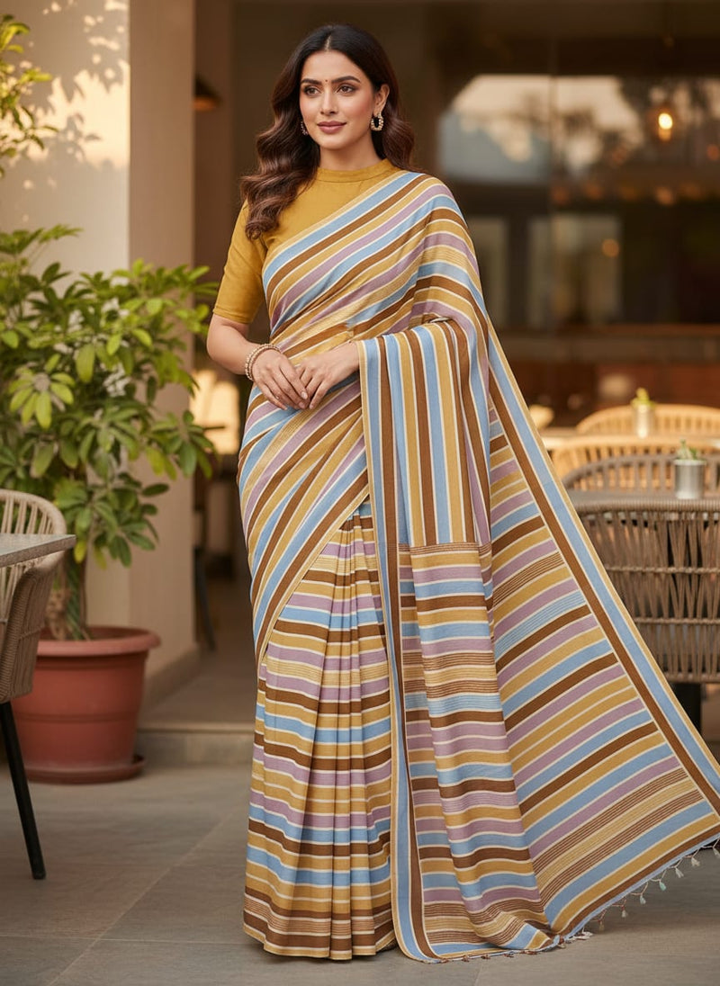 Cool Bengal Strips Multicolour Digital Printed Fabric - Pure Georgette
