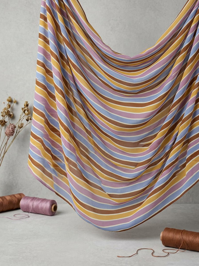 Multicolor Retro Stripe Pure Georgette Digital Printed Fabric