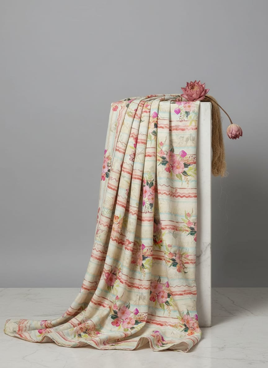 Decorative Watercolour Spring Floral Digital Printed Fabric - Silk Crepe