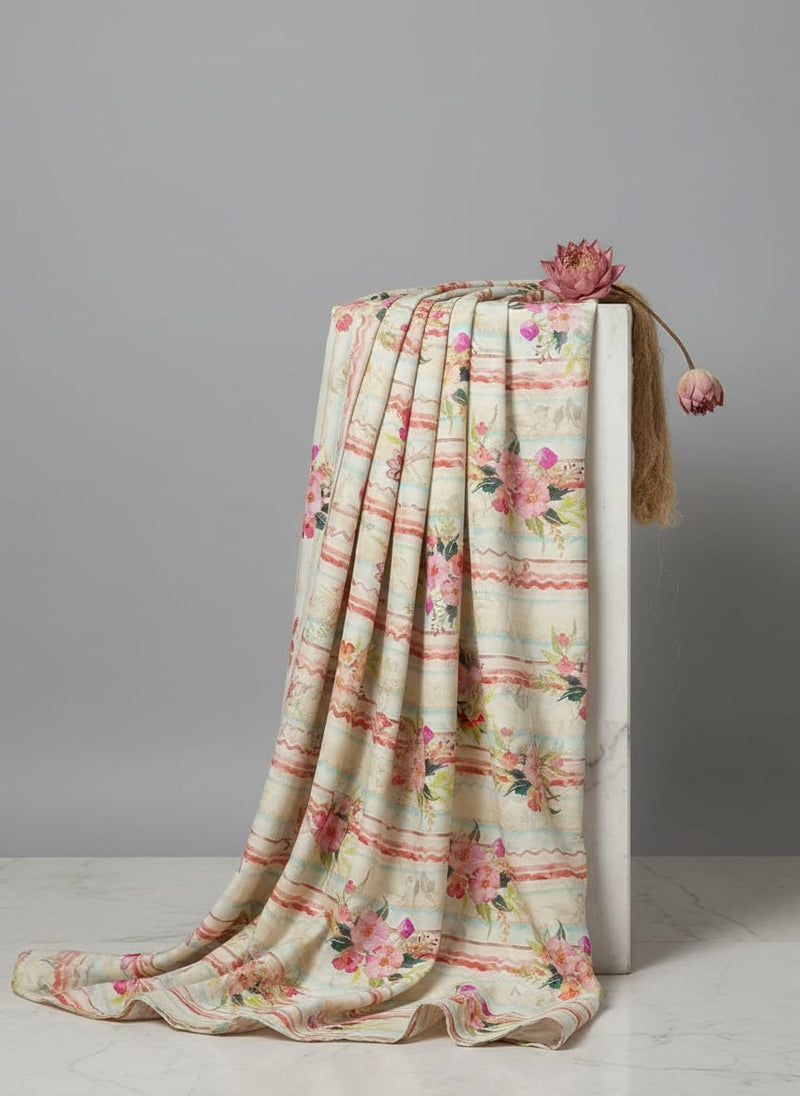 Decorative Watercolour Spring Floral Digital Printed Fabric - Silk Crepe