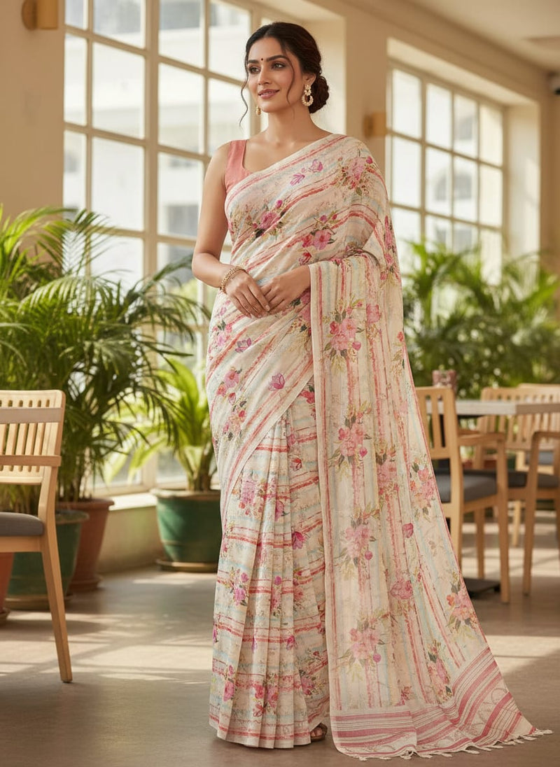 Decorative Watercolour Spring Floral Digital Printed Fabric - Silk Crepe