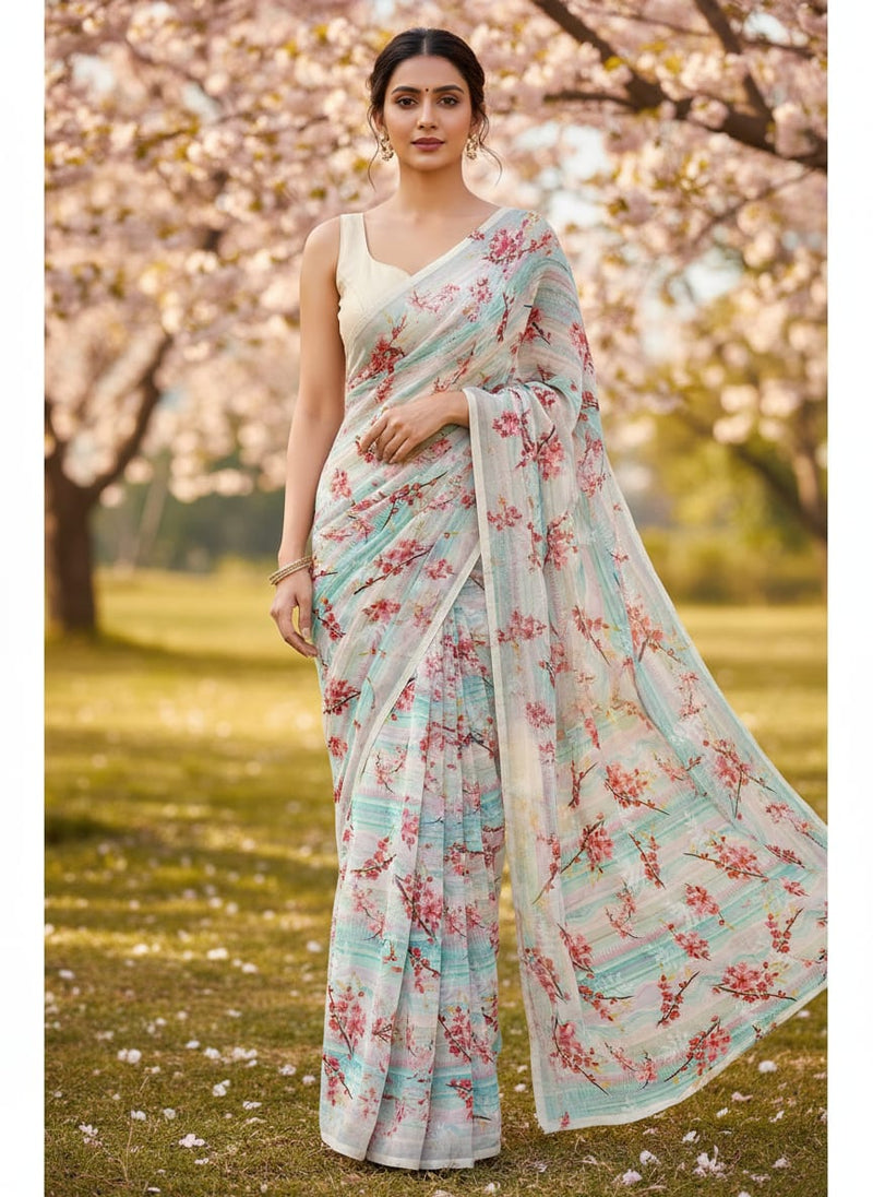 Red Spring With Decorative Background Digital Printed Fabric - Weightless