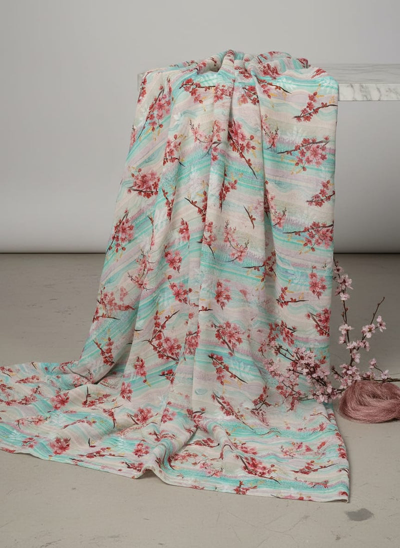 Red Spring With Decorative Background Digital Printed Fabric - Pure Georgette