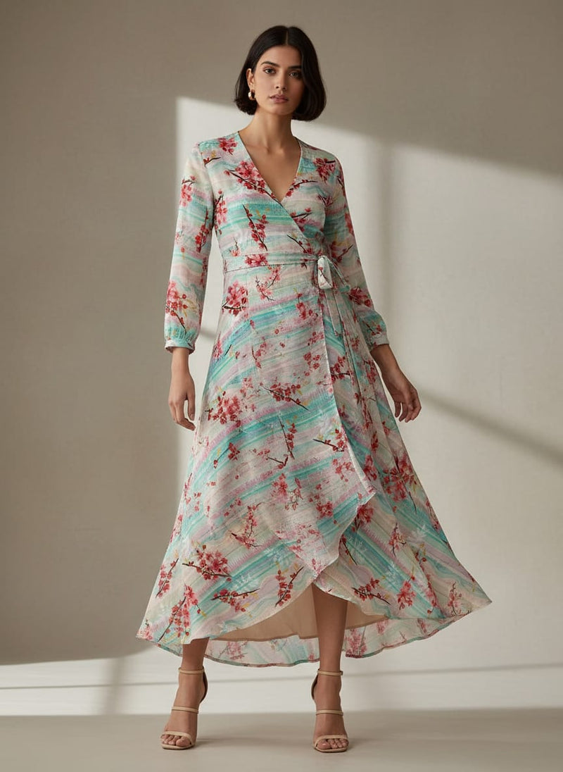 Red Spring With Decorative Background Digital Printed Fabric - Pure Georgette