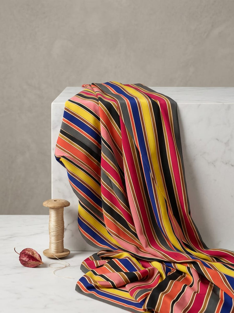 Multicolor Colorful Bold Stripes Weightless Digital Printed Fabric