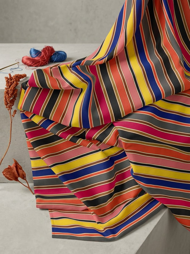 Multicolor Bold Multicolor Stripes Pure Georgette Digital Printed Fabric