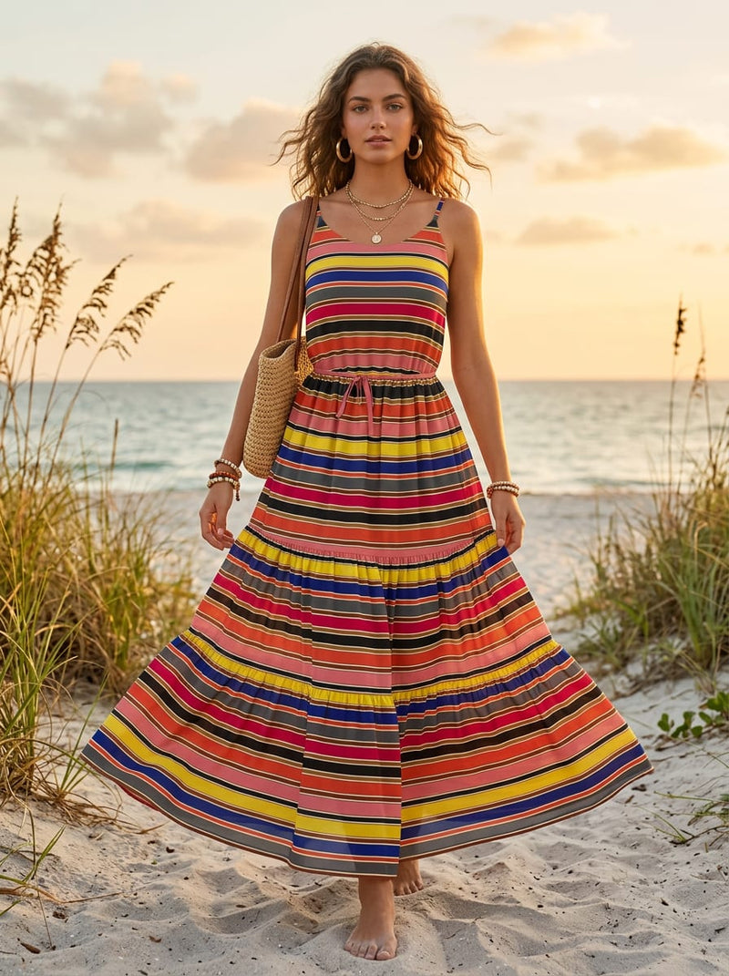 Multicolor Bold Multicolor Stripes Pure Georgette Digital Printed Fabric