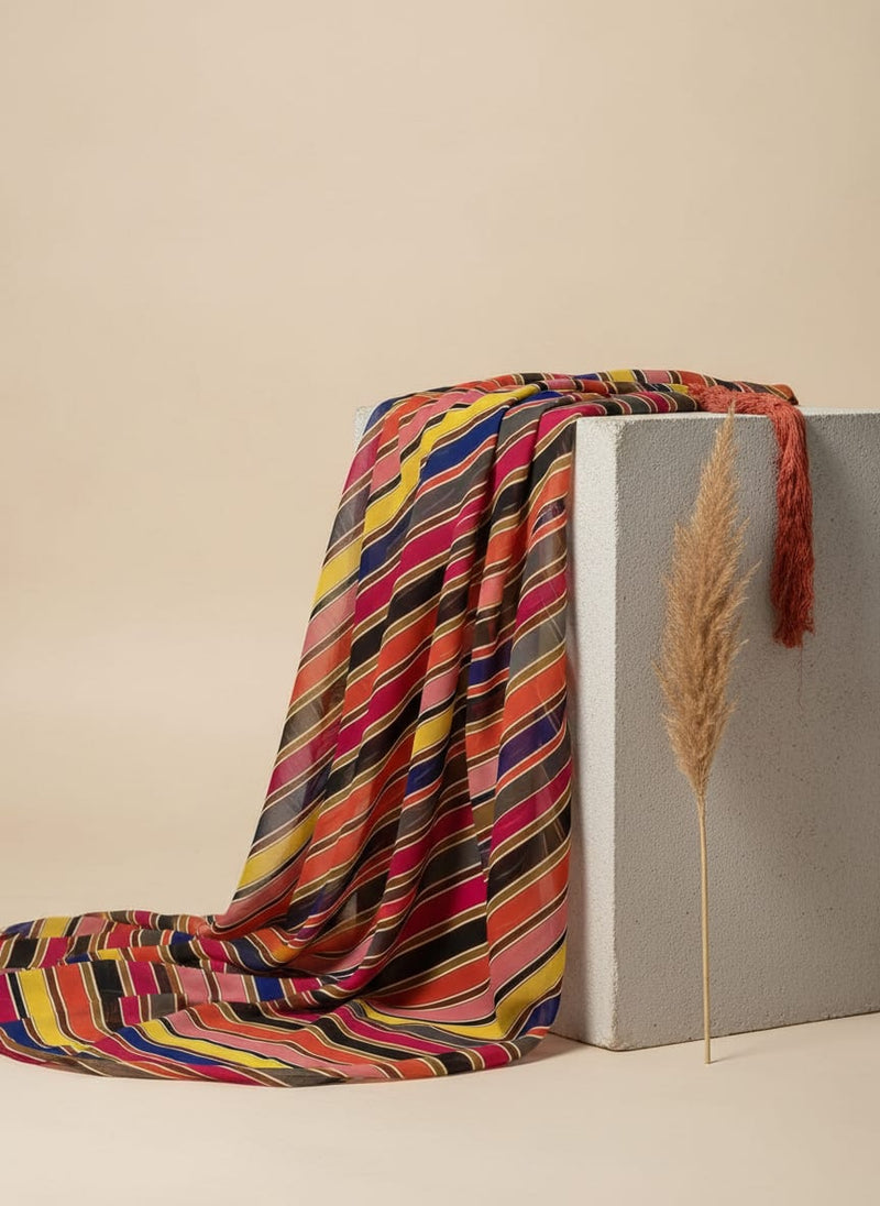 Multicolour Regimental Strips Digital Printed Fabric - Pure Chiffon