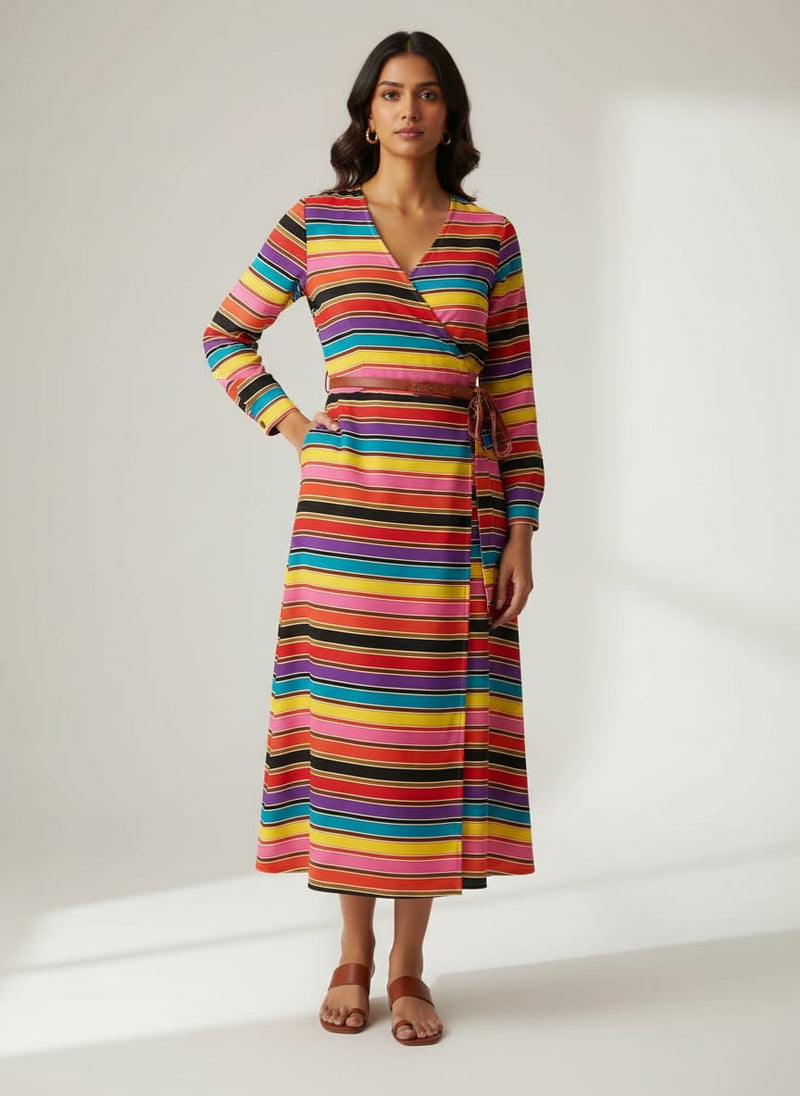 Coolest Regimental Strips Multicolour Digital Printed Fabric - Pure Georgette
