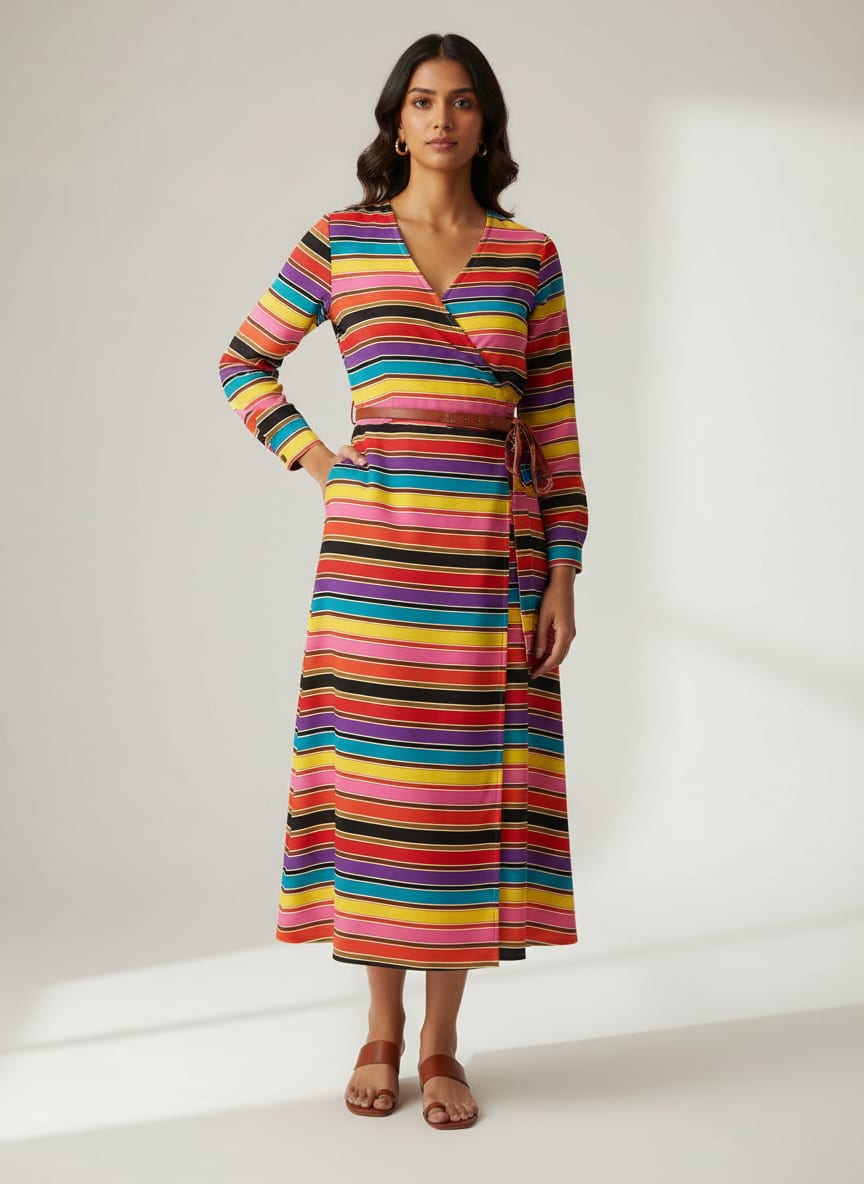Coolest Regimental Strips Multicolour Digital Printed Fabric - Pure Georgette