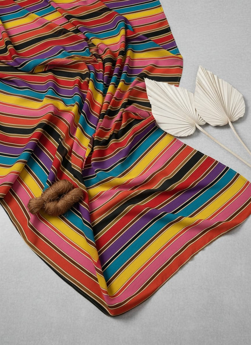 Coolest Regimental Strips Multicolour Digital Printed Fabric - Pure Chiffon