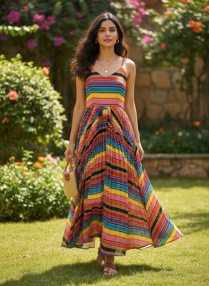 Coolest Regimental Strips Multicolour Digital Printed Fabric - Pure Chiffon