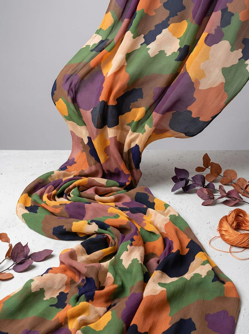 Multicolor Abstract Camouflage Pure Georgette Digital Printed Fabric