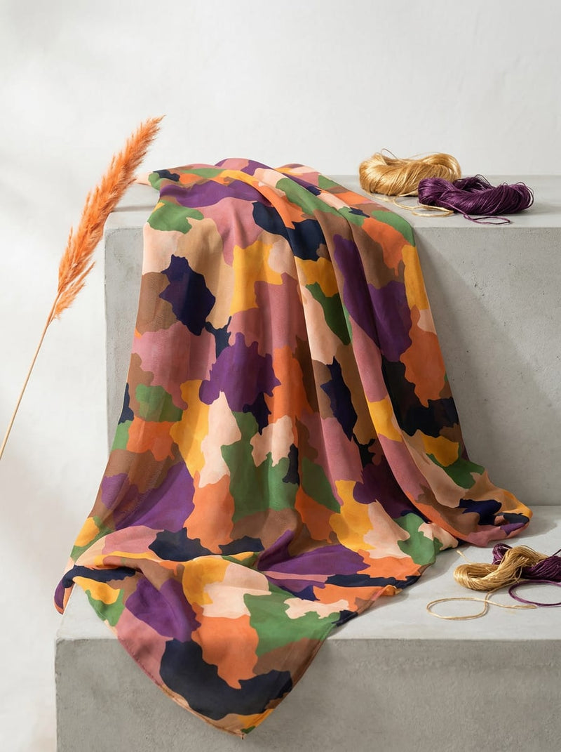 Multicolor Abstract Camouflage Print Pure Chiffon Digital Printed Fabric
