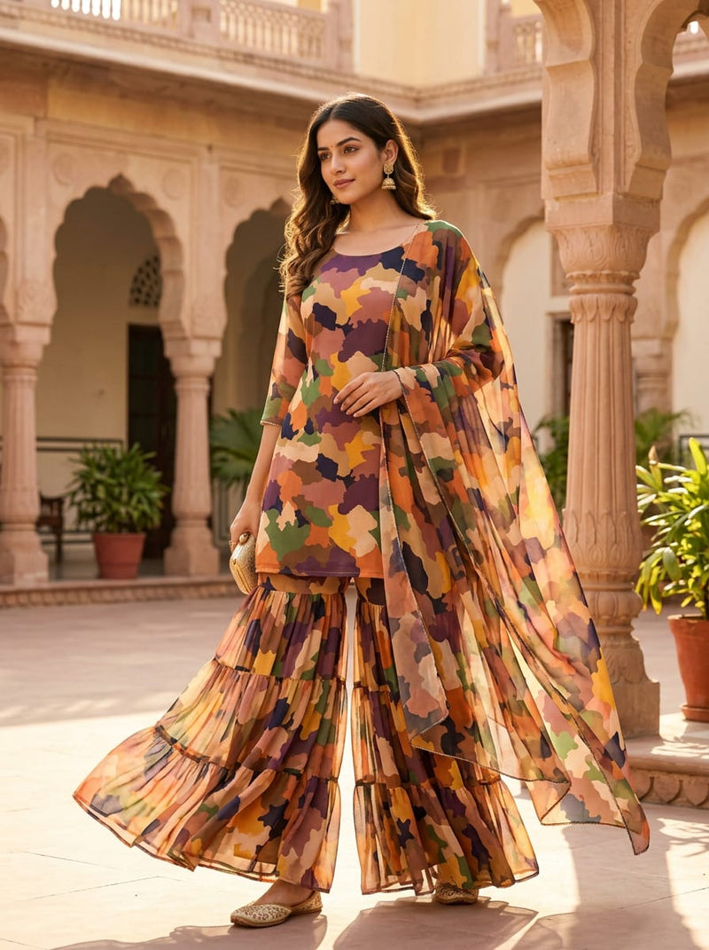 Multicolor Abstract Camouflage Print Pure Chiffon Digital Printed Fabric