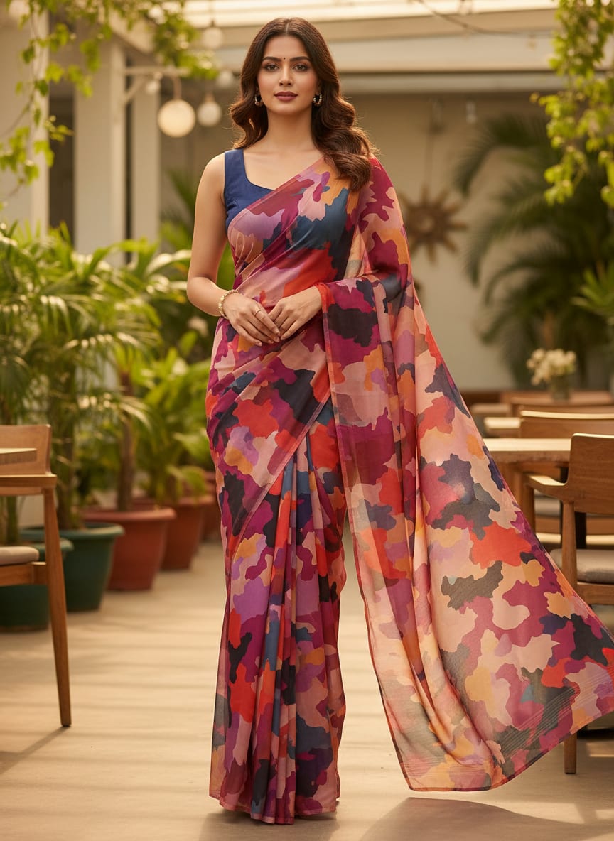 Morden Paint Of Art Multicolour Digital Printed Fabric - Kora Silk