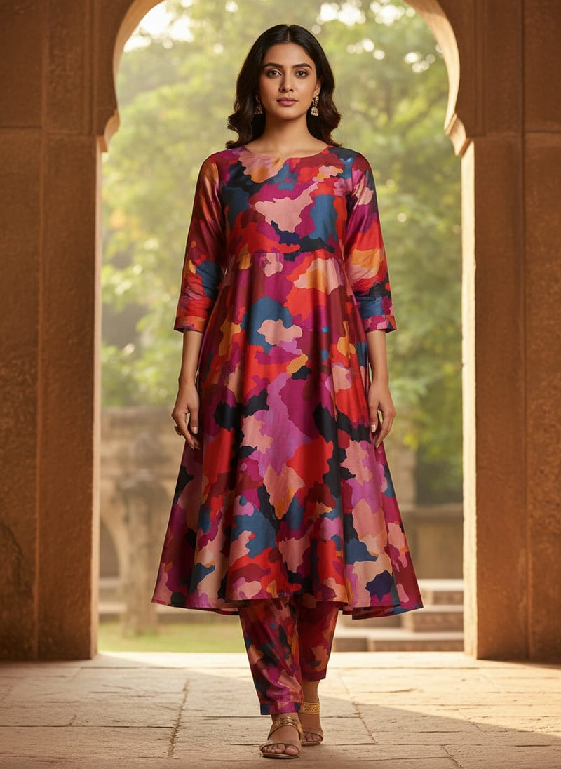 Morden Paint Of Art Multicolour Digital Printed Fabric - Kora Silk