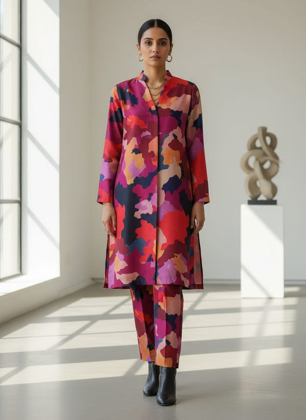 Morden Paint Of Art Multicolour Digital Printed Fabric - Kora Silk - Jacket Kurta with Straight Pants Lookbook - KS-0-TA08326P5-110 - alternate view