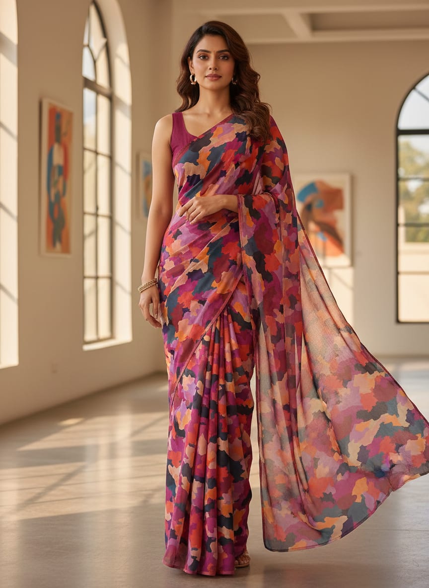 Morden Paint Of Art Multicolour Digital Printed Fabric - Pure Georgette