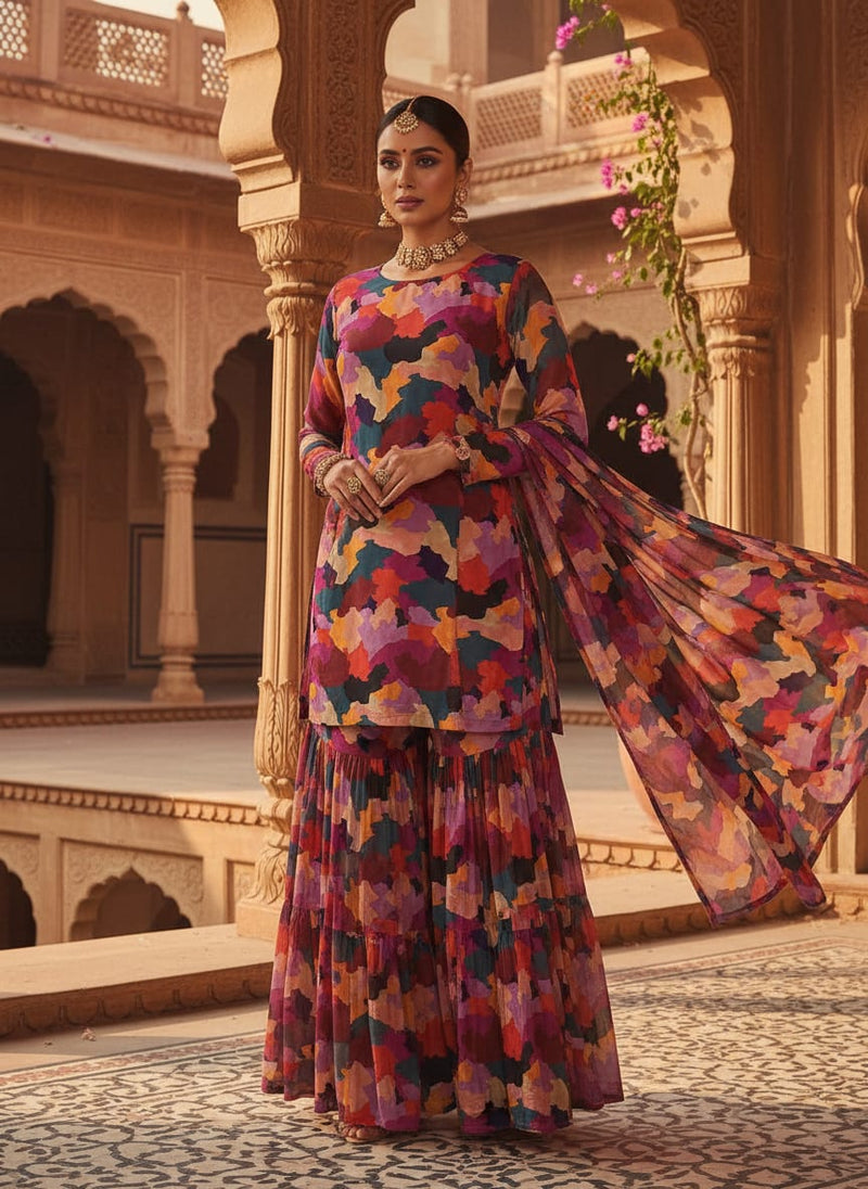 Morden Paint Of Art Multicolour Digital Printed Fabric - Pure Georgette