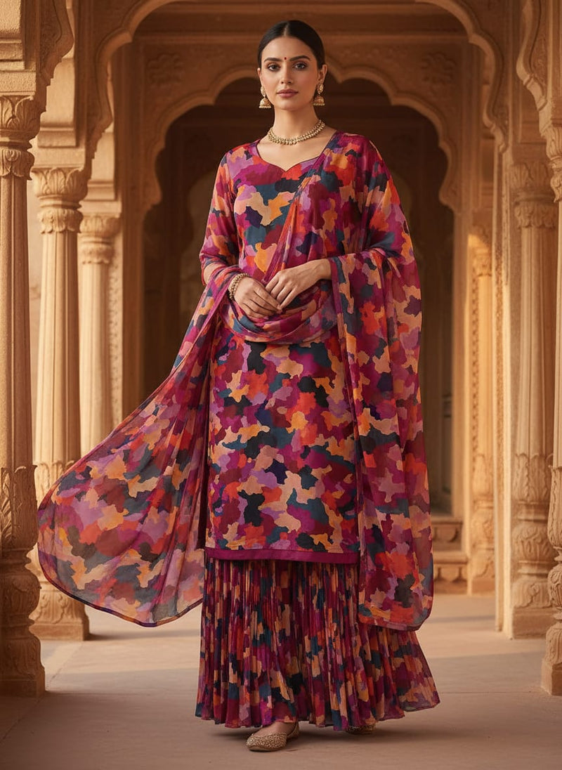 Morden Paint Of Art Multicolour Digital Printed Fabric - Pure Chinon