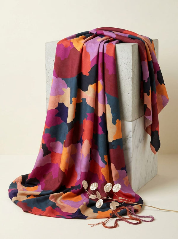 Multicolor Vibrant Abstract Camouflage Pure Chinon Digital Printed Fabric - Fabric Editorial Studio Flatlay Lookbook - PC-0-TA08326P5-106