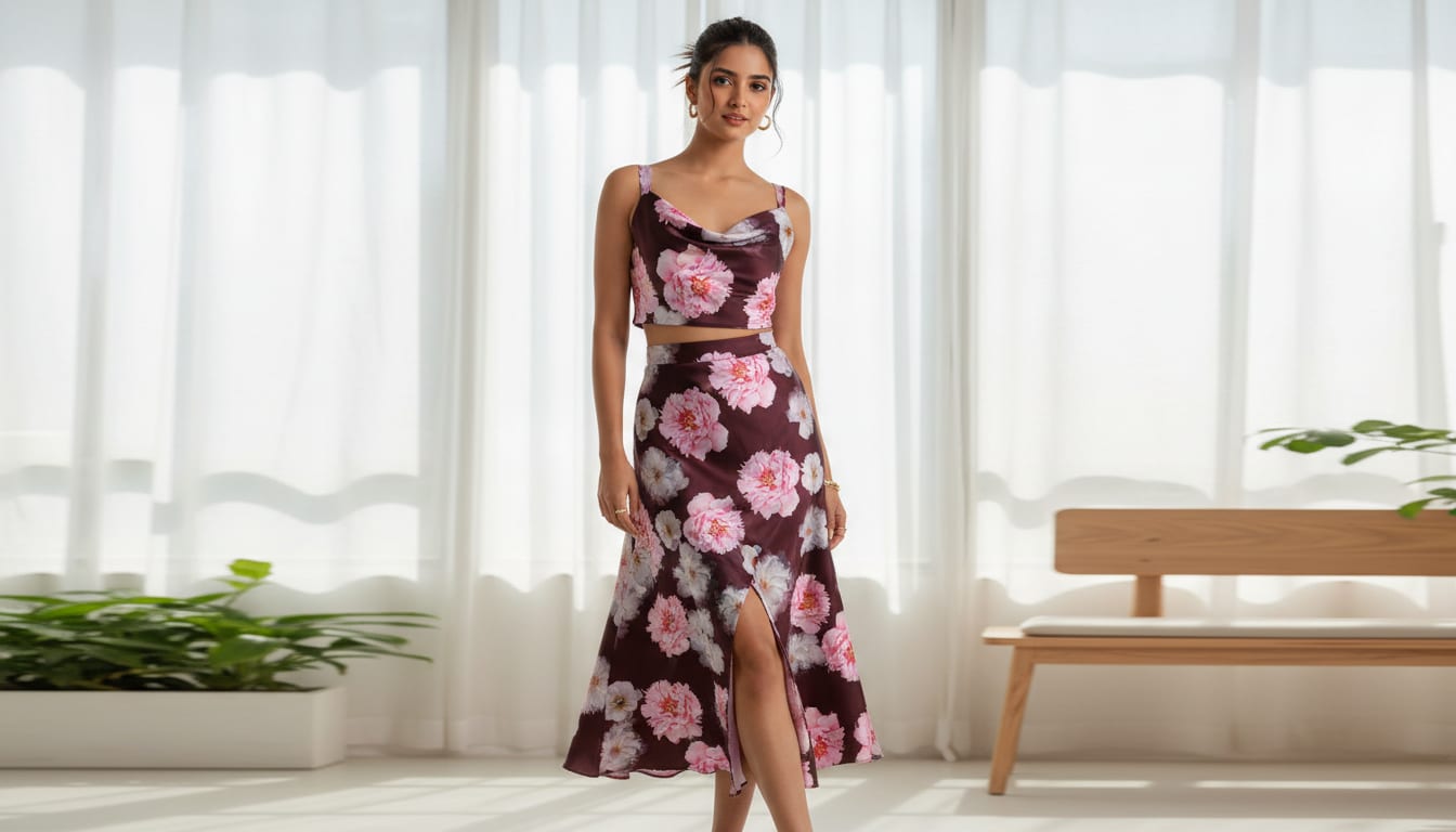 Attractive Pink Roses With Grey Digital Printed Fabric - Japan Satin