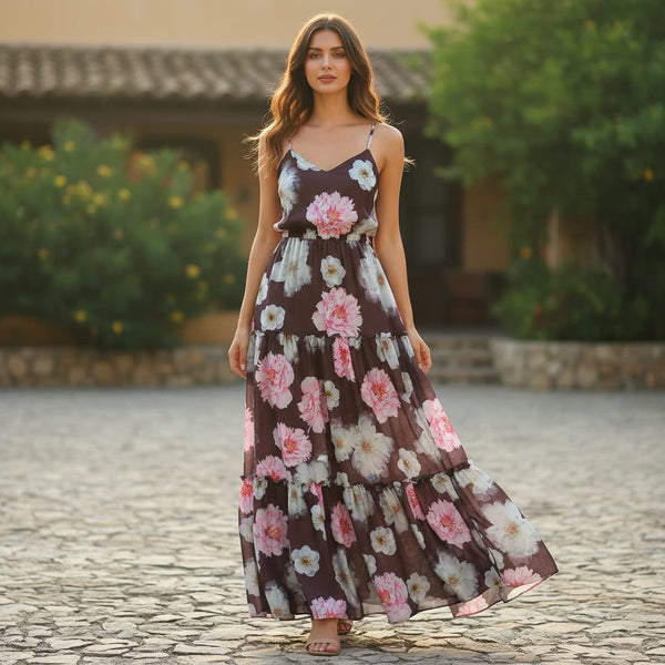 Attractive Pink Roses With Grey Digital Printed Fabric - Silk Crepe - alternate view